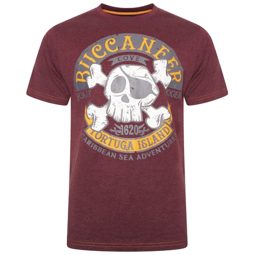 KAM Buccaneer Print T-Shirt Burgundy Marl